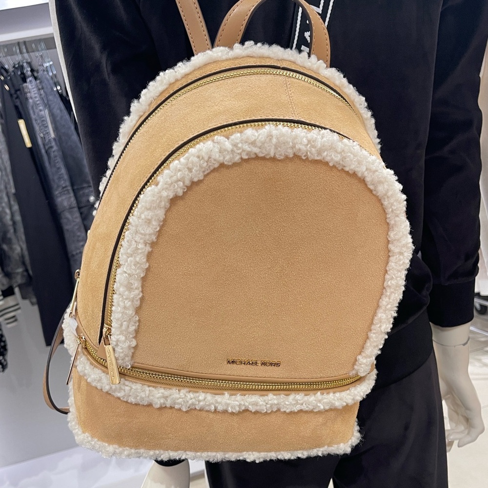 MICHAEL KORS Rhea Medium Suede and Faux Shearling Backpack
Peanut 
NWT - Picture 2 of 16